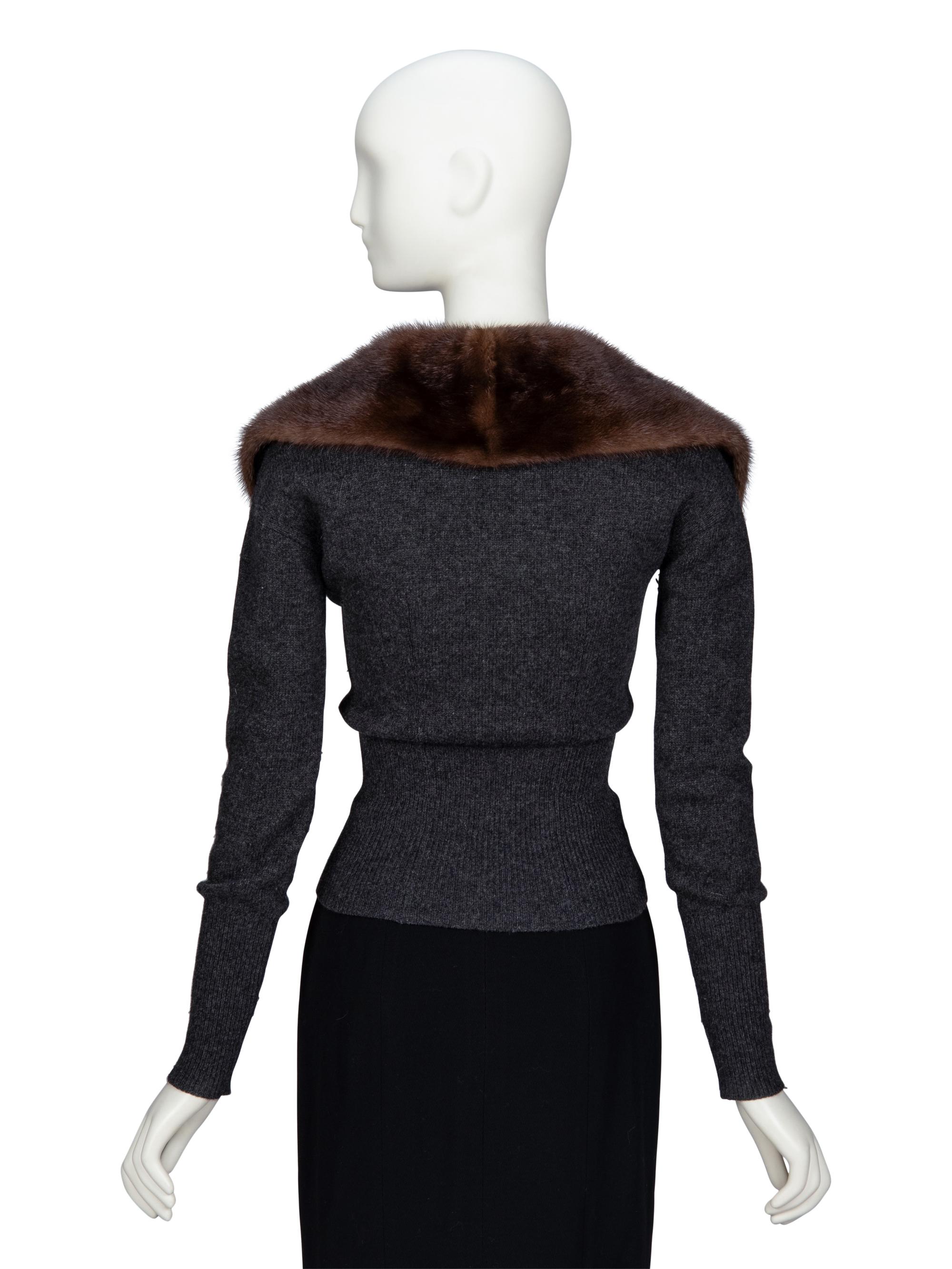 PRADA, FUR COLLAR CARDIGAN