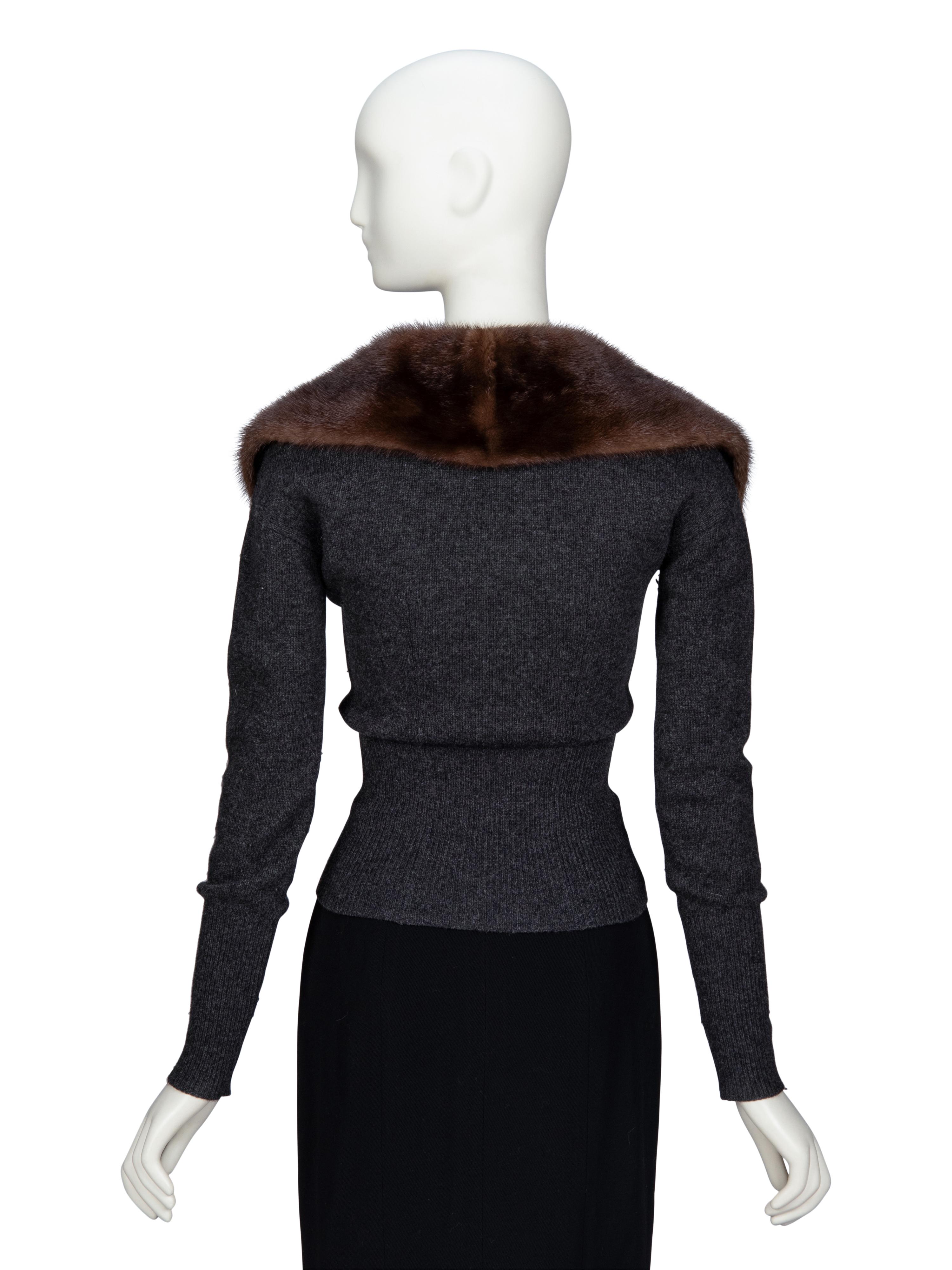 PRADA, FUR COLLAR CARDIGAN