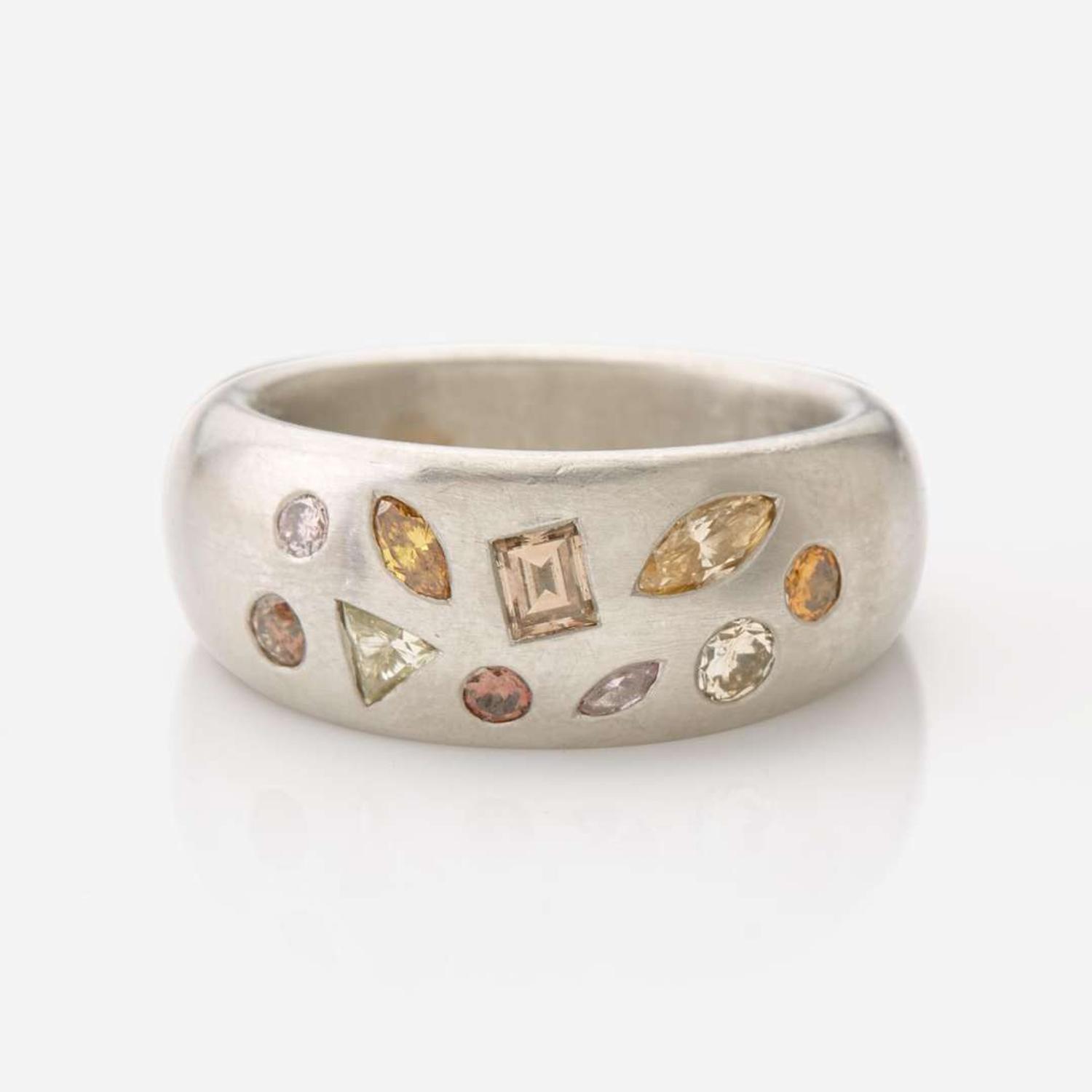 A Platinum and Multi-Colored Diamond Band