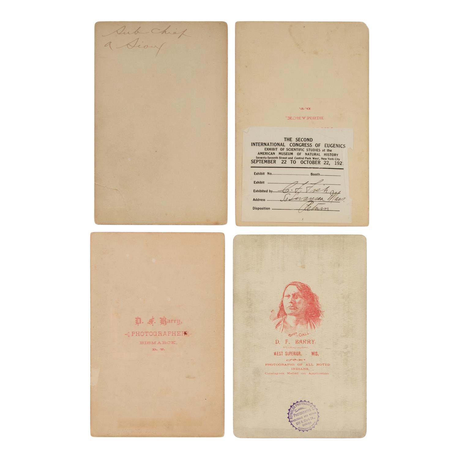 Cabinet Cards of Little Bighorn Participants Chief Crow, Long Dog, and Goose by D.F. Barry and O.S. Goff