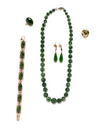 A Collection of Yellow Gold and Jade Jewelry,