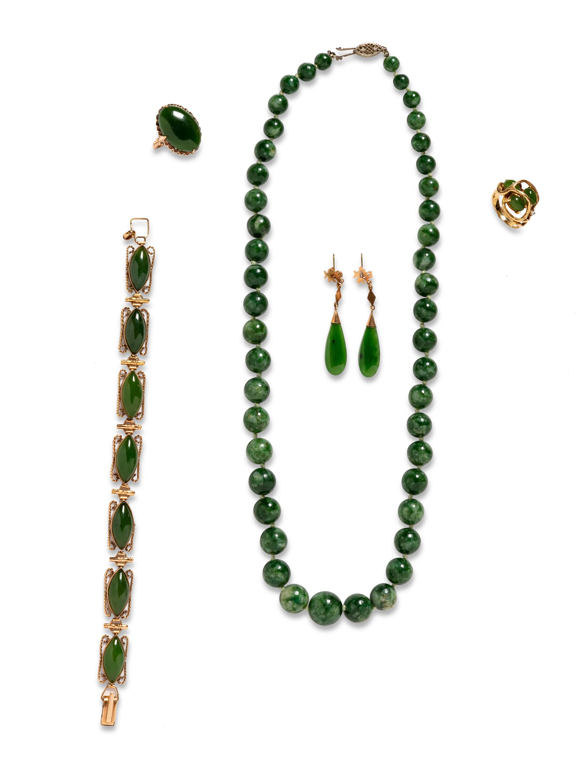 A Collection of Yellow Gold and Jade Jewelry,