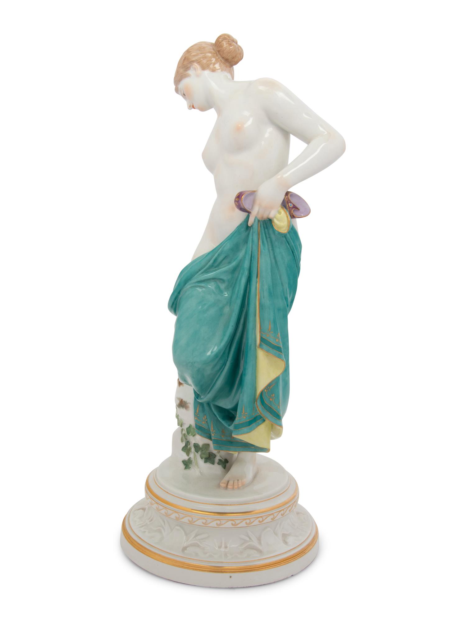 A Large Meissen Porcelain Figure of a Bathing Lady