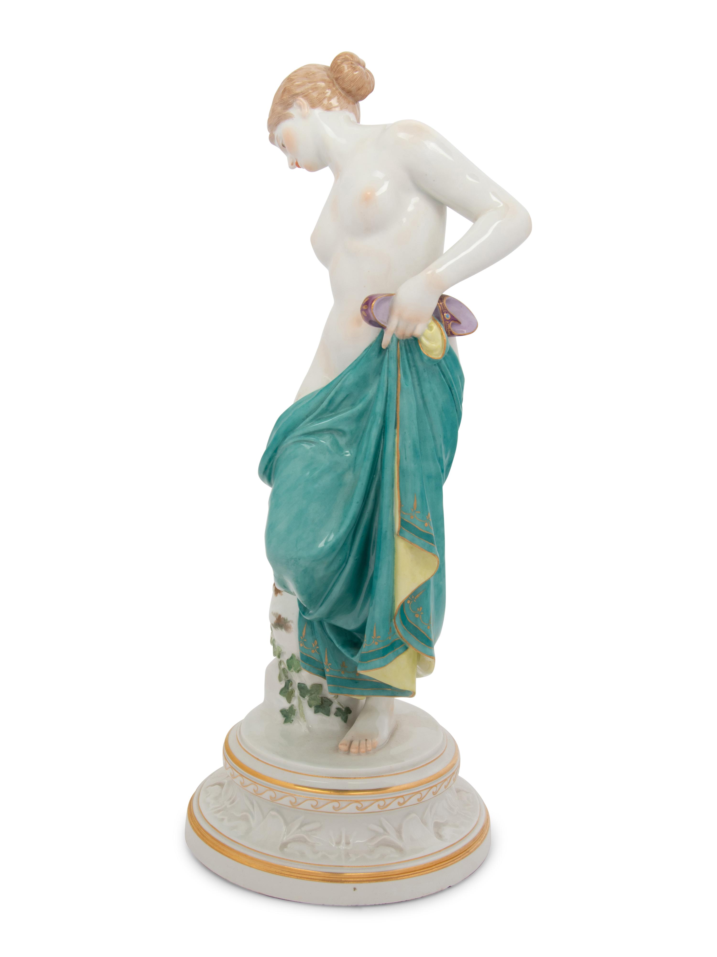 A Large Meissen Porcelain Figure of a Bathing Lady
