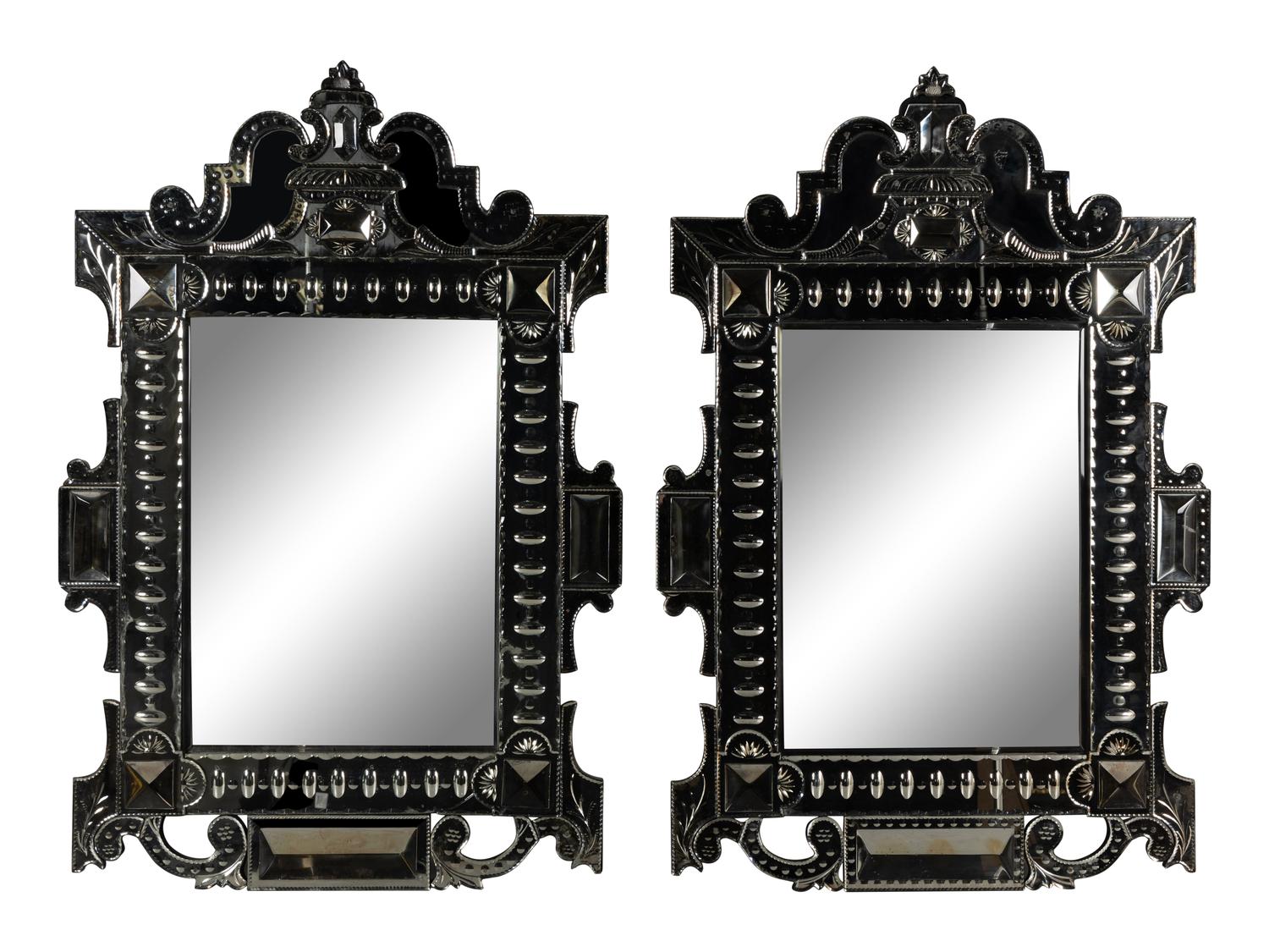 A Pair of Venetian Style Etched Glass Mirrors