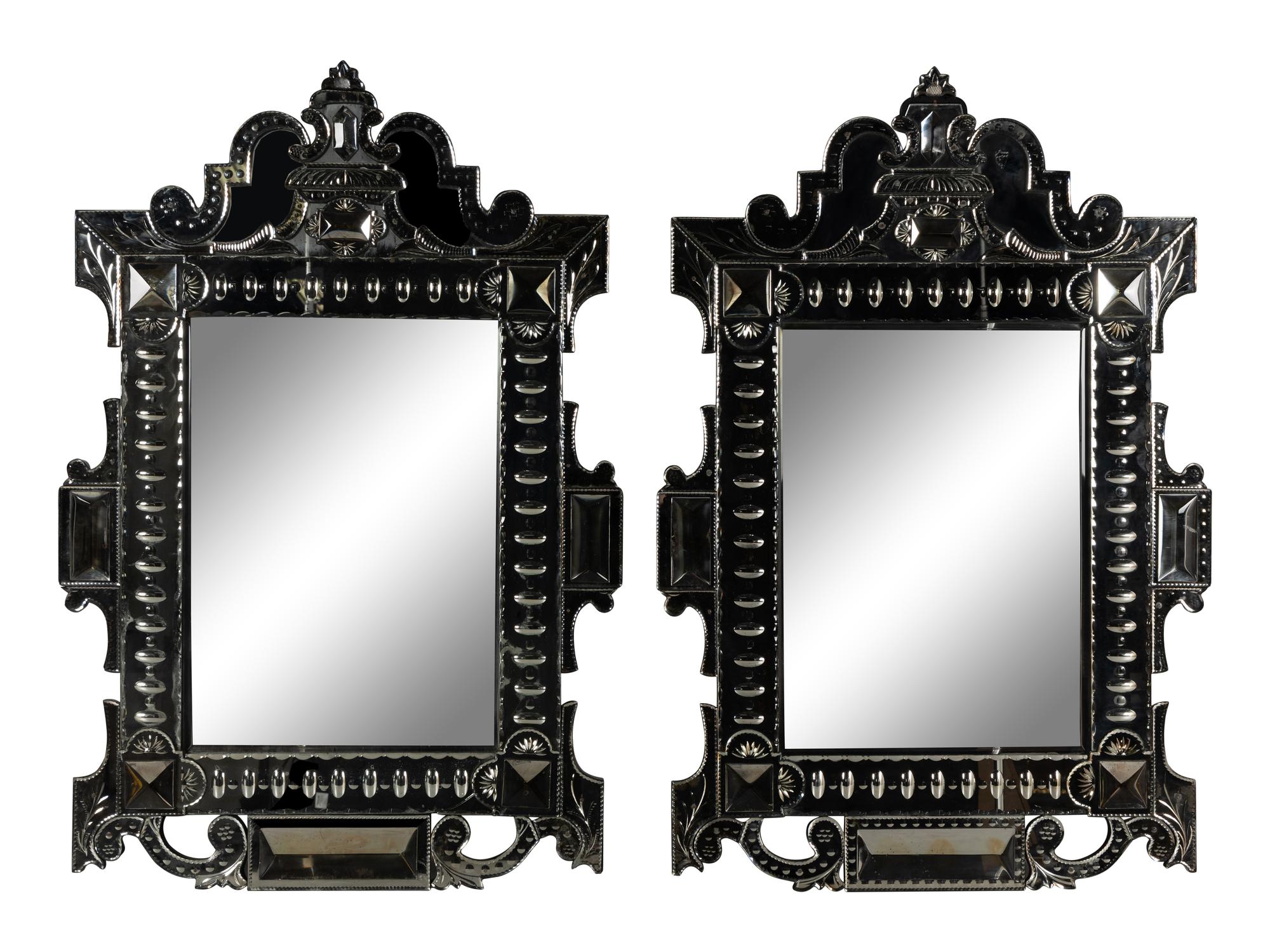 A Pair of Venetian Style Etched Glass Mirrors