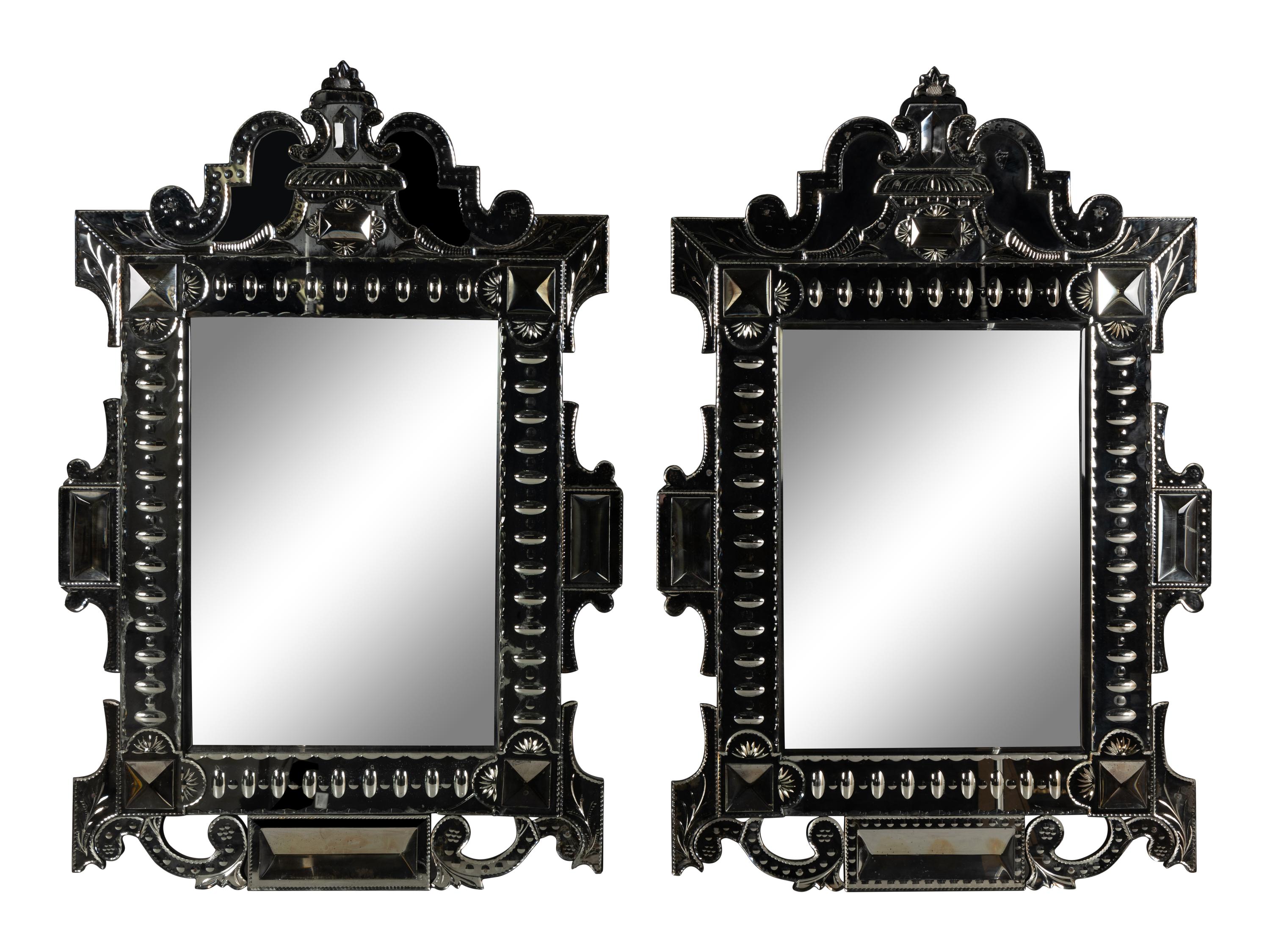 A Pair of Venetian Style Etched Glass Mirrors
