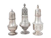 Three English Silver Casters — 18th/19th Century