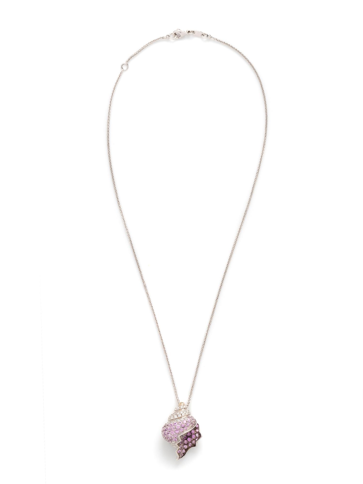 DIAMOND AND PINK SAPPHIRE SHELL PENDANT/NECKLACE