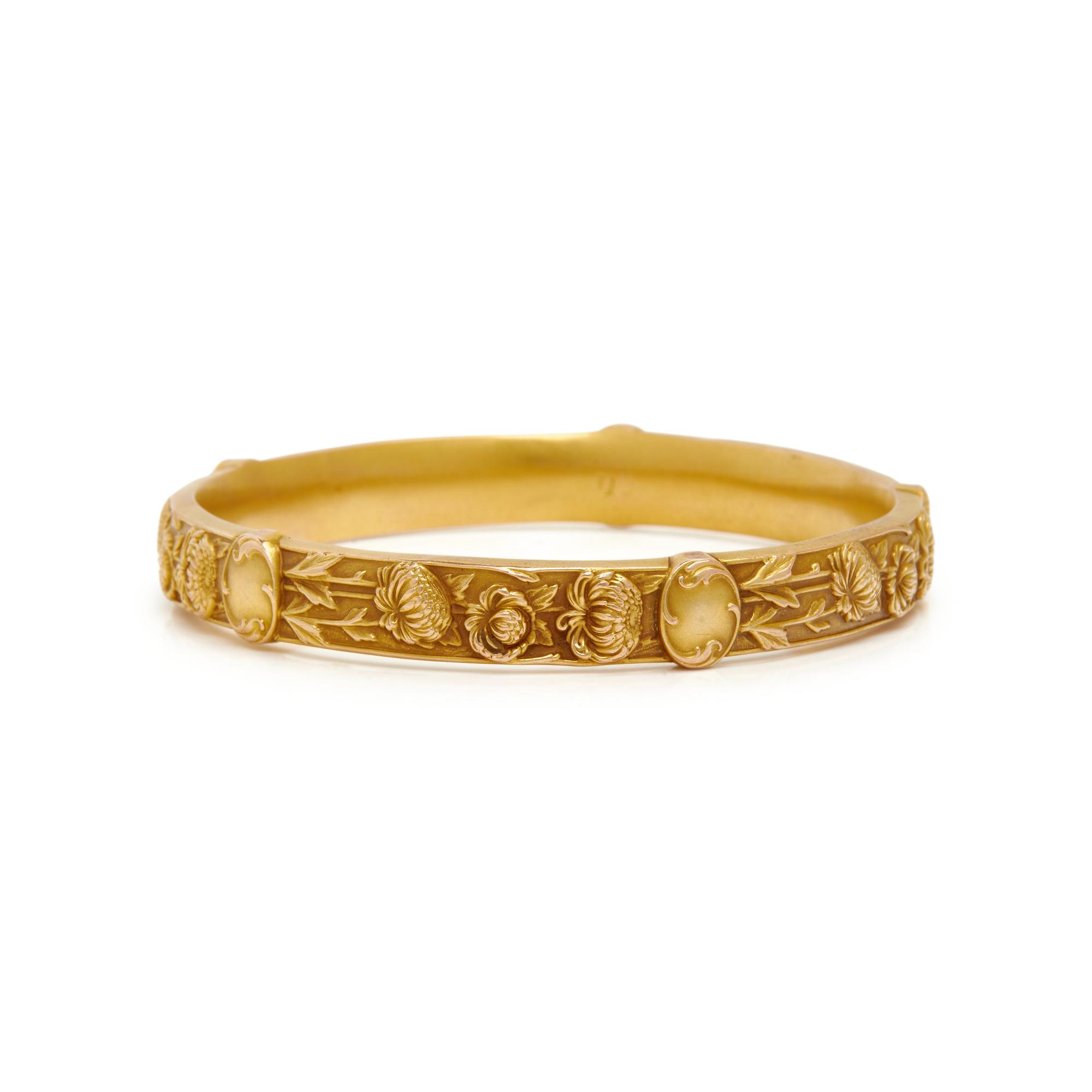 RIKER BROTHERS, ART NOUVEAU, YELLOW GOLD BANGLE BRACELET