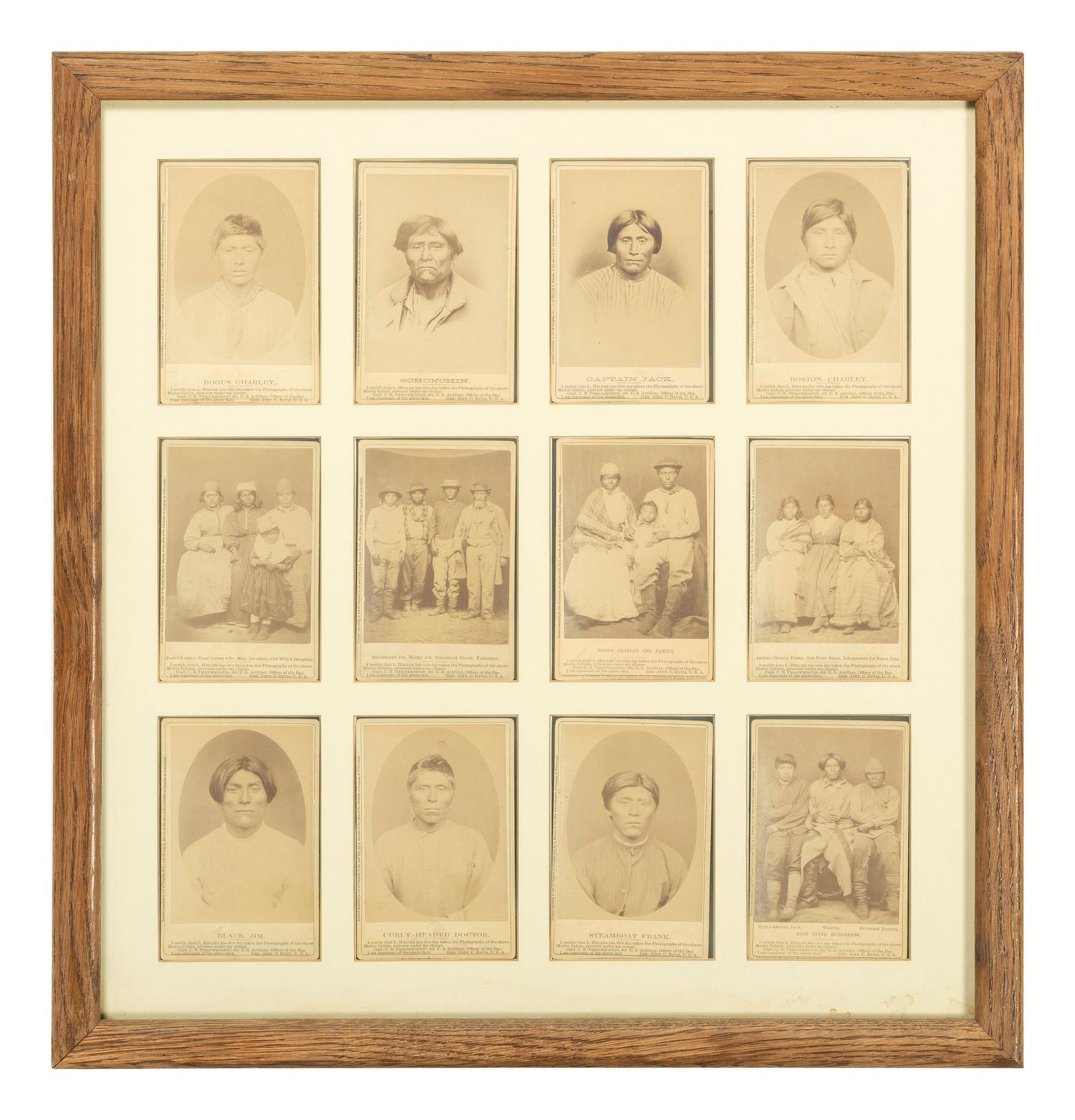 [NATIVE AMERICANS]. HELLER, Louis Herman (1839-1928), photographer. A group of 12 photographs of Modoc Indian prisoners. San Francisco, CA: Carleton Watkins, 1873.