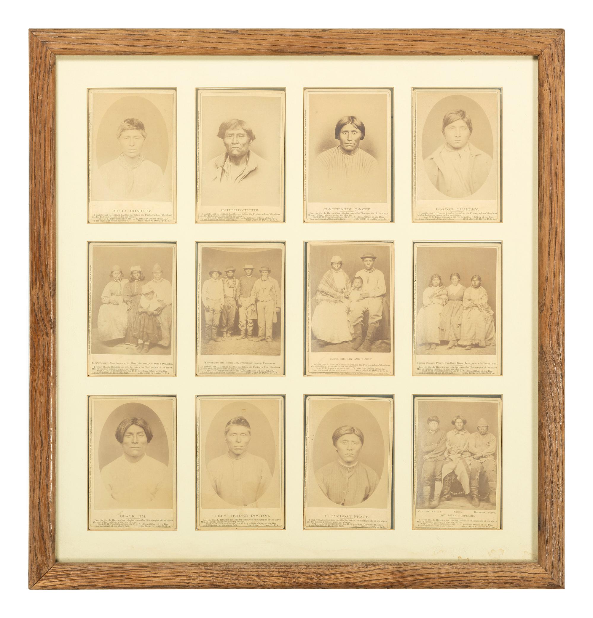[NATIVE AMERICANS]. HELLER, Louis Herman (1839-1928), photographer. A group of 12 photographs of Modoc Indian prisoners. San Francisco, CA: Carleton Watkins, 1873.