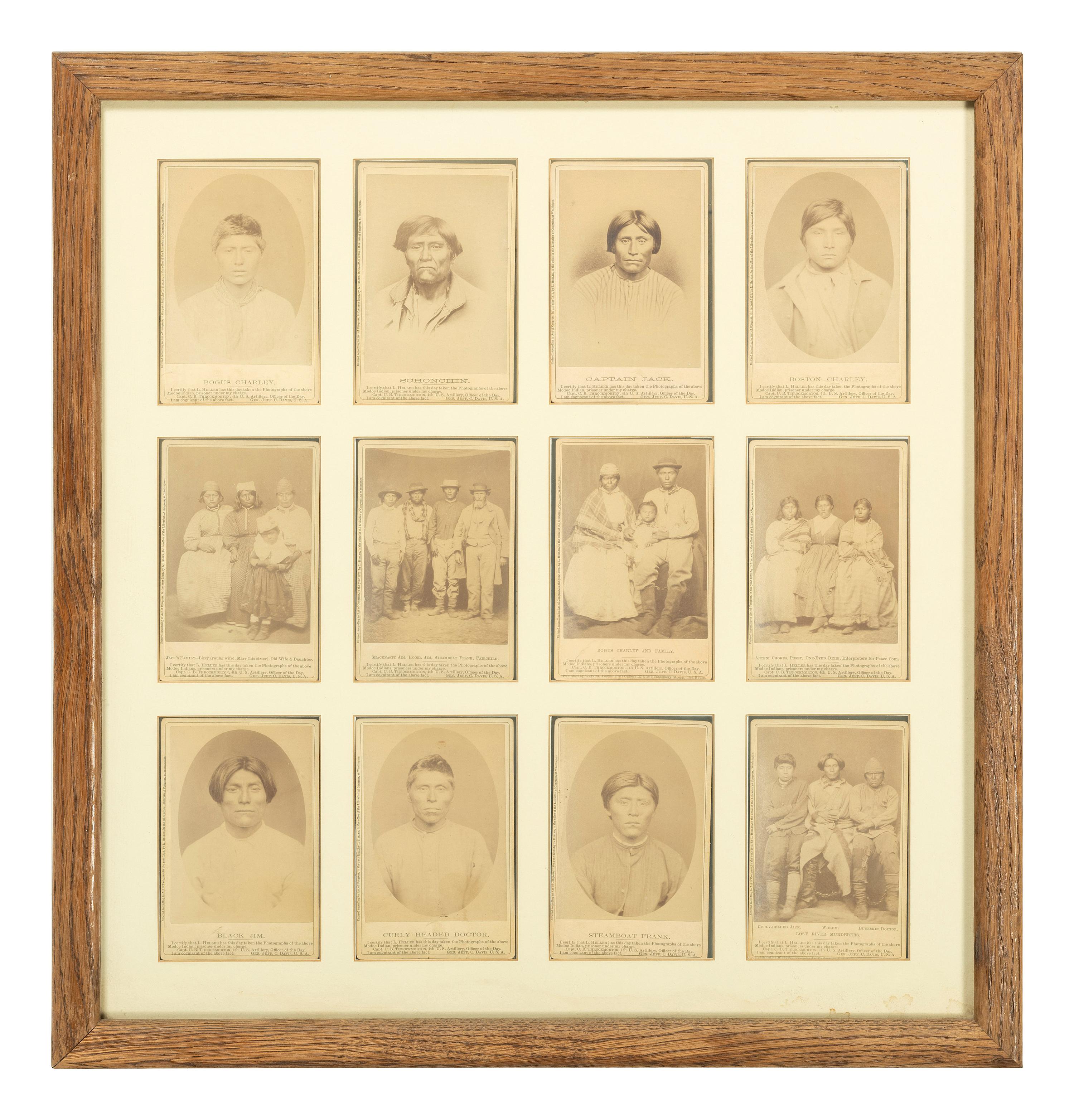 [NATIVE AMERICANS]. HELLER, Louis Herman (1839-1928), photographer. A group of 12 photographs of Modoc Indian prisoners. San Francisco, CA: Carleton Watkins, 1873.