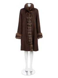 Dennis Basso Brown Reversible Silk with Weasel and Sable Coat, 2000-10s