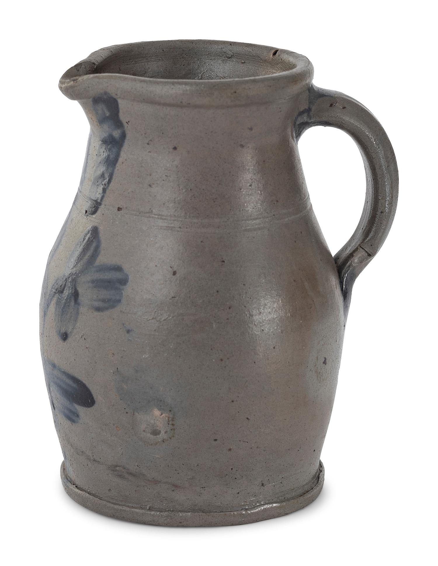 Three Cobalt Decorated Stoneware Pitchers