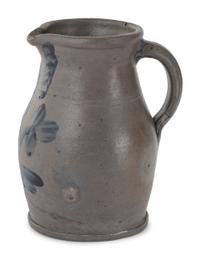 Three Cobalt Decorated Stoneware Pitchers