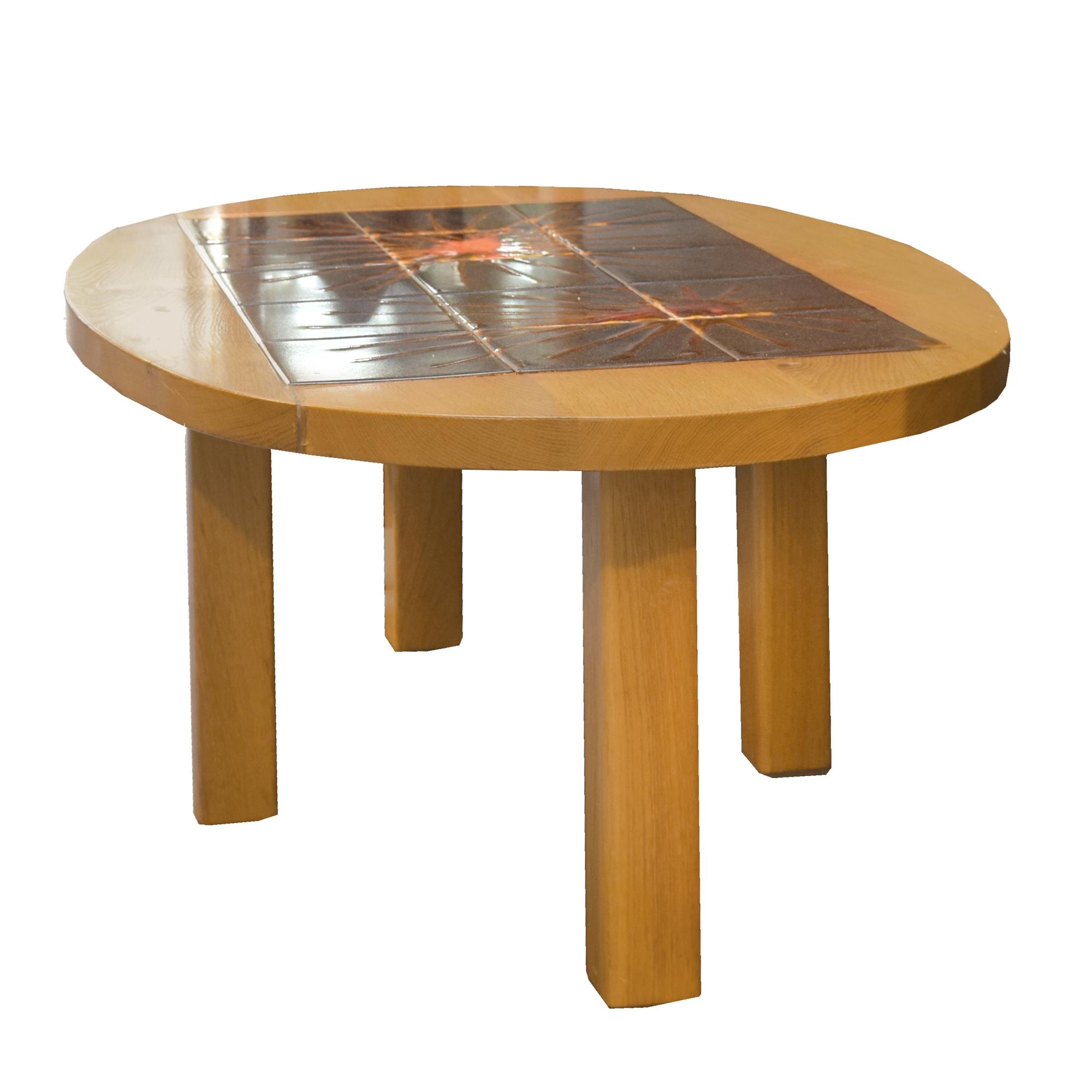 A French Wood and Tile Coffee Table 41.5" W x 24.25" D x 16" H — France, Circa 1960