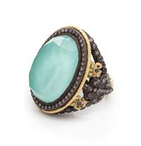 A Sterling Silver, 18 Karat Yellow Gold, Hardstone/Crystal Doublet, Diamond and Black Diamond 'New World' Ring, Armenta, 15.45 dwts.