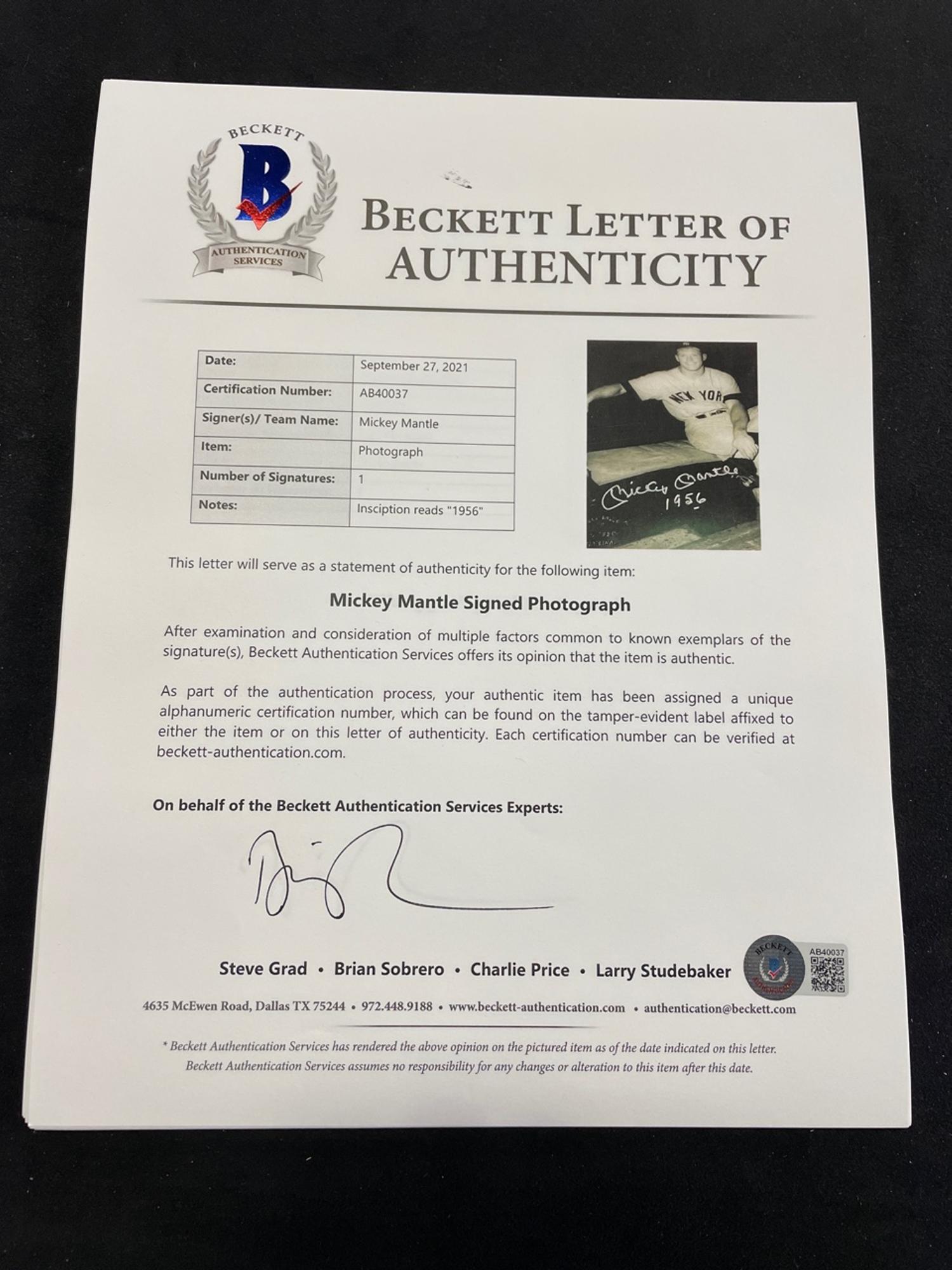 A Mickey Mantle Signed Autographed Ray Gallo Photo (BAS Beckett Authentication Services Certified),