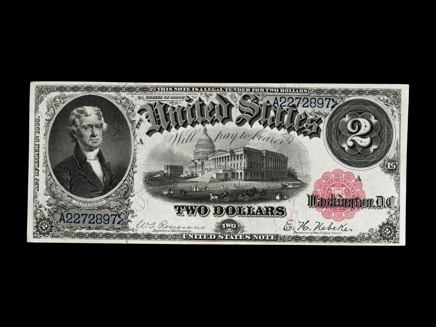 A Series 1880 $2 Legal Tender Note (PCGS-C XF45) [Fr. 55]