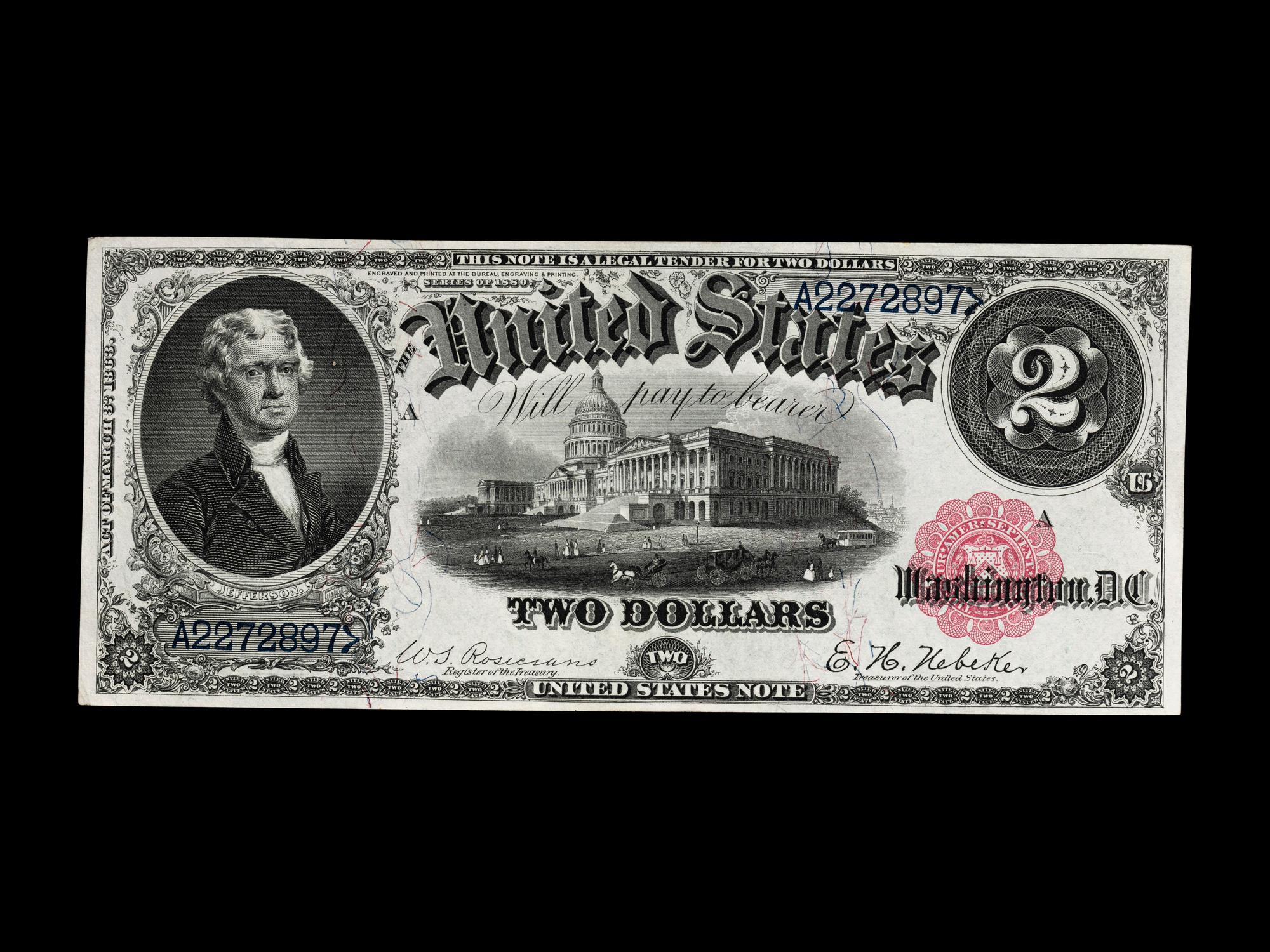 A Series 1880 $2 Legal Tender Note (PCGS-C XF45) [Fr. 55]
