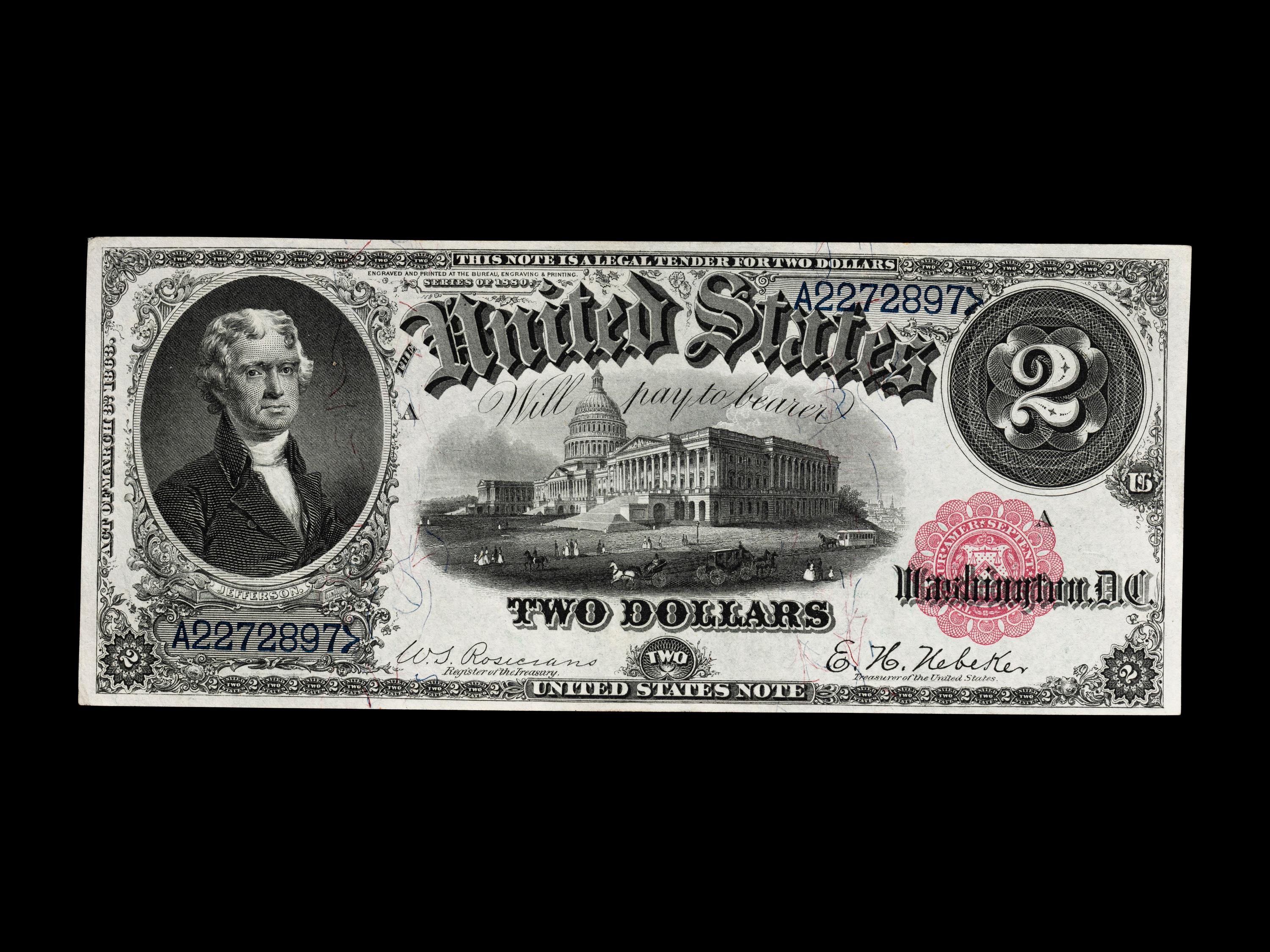 A Series 1880 $2 Legal Tender Note (PCGS-C XF45) [Fr. 55]