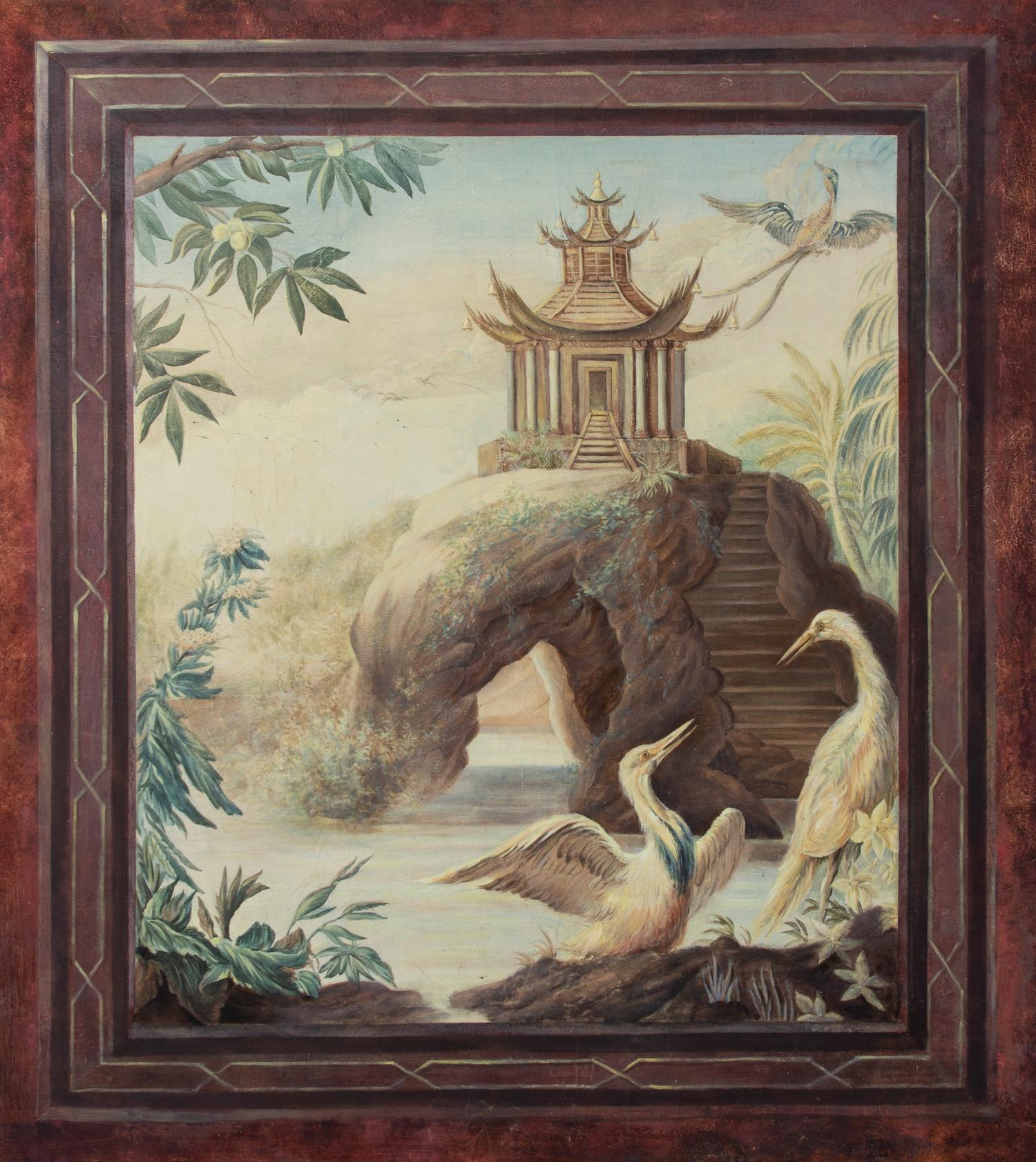 Artist Unknown, (20th Century), Chinese Landscape with Pagoda and Cranes