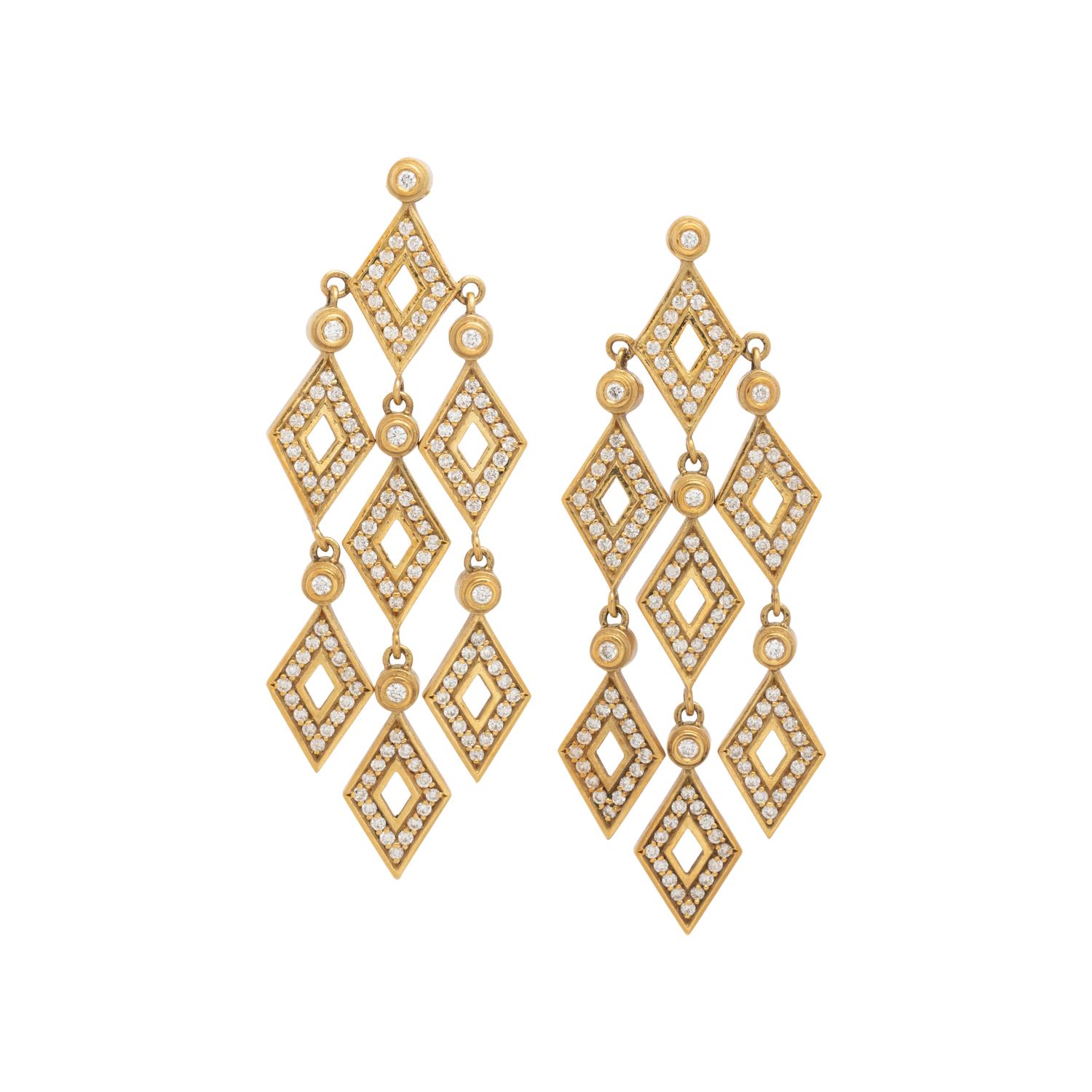 SAM LEHR, YELLOW GOLD AND DIAMOND EARCLIPS