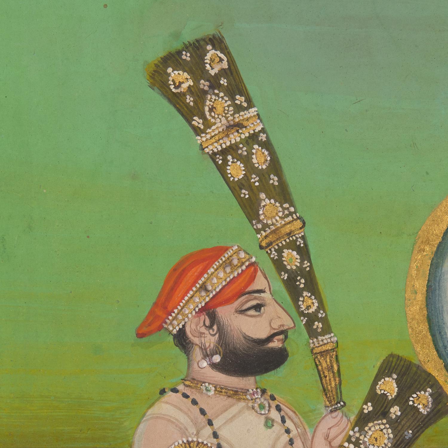 A Painting of Maharana Swarup Singh with Two Noble Men, Jodhpur, Rajasthan, Mewar School, Dated 1845