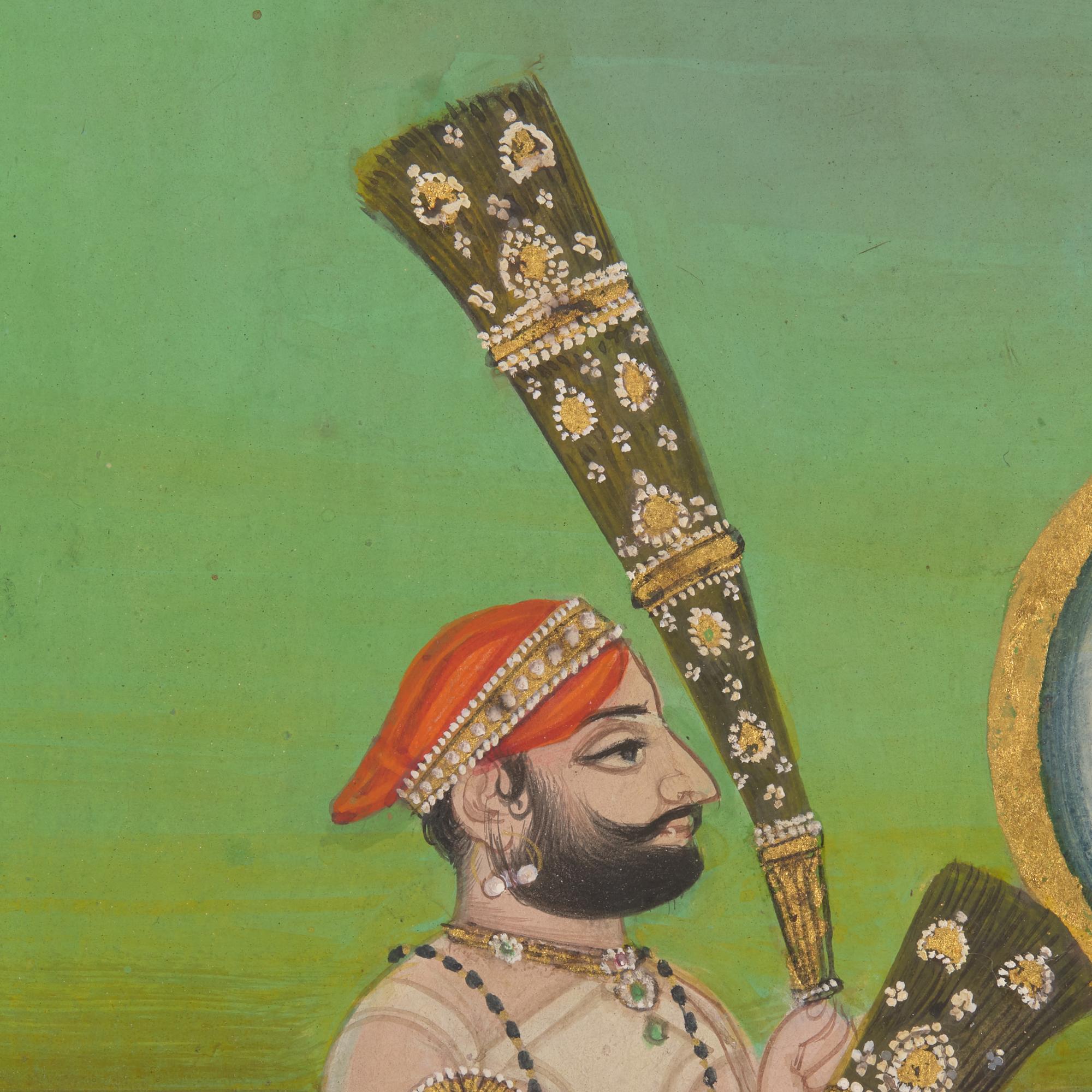 A Painting of Maharana Swarup Singh with Two Noble Men, Jodhpur, Rajasthan, Mewar School, Dated 1845