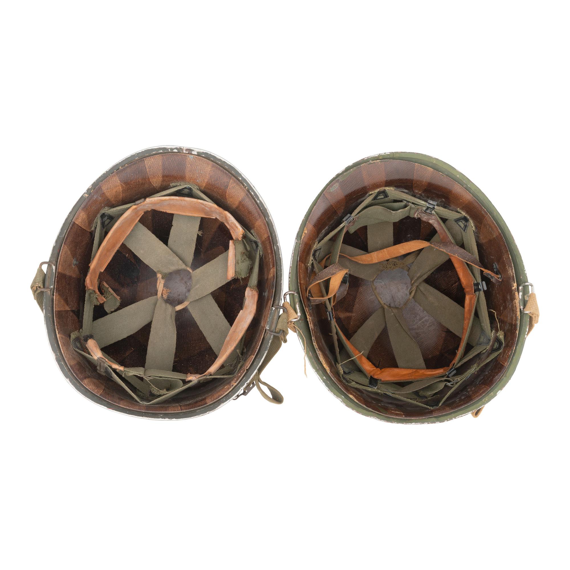 Group of Two WWII M1 Helmets with Liners