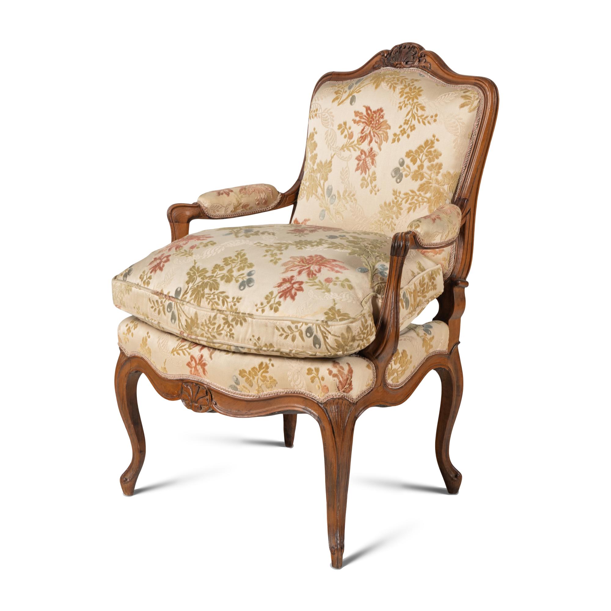 A Set of Four Louis XV Style Beechwood Fauteuils