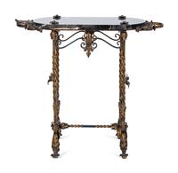 A Wrought Iron and Marble-Top Table
