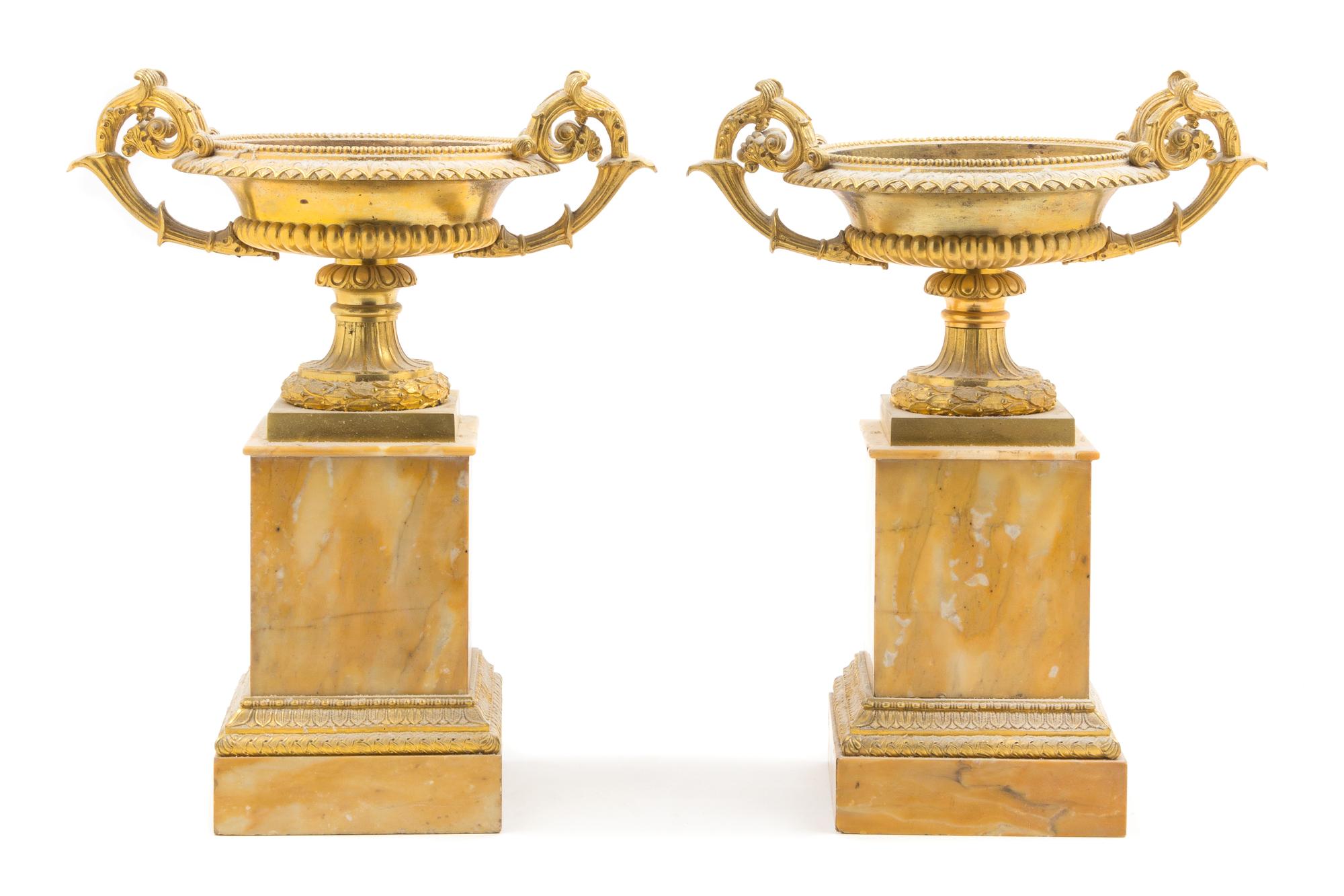A Pair of Neoclassical Gilt Bronze and Marble Compotes Height 15 1/4 inches. — 19TH CENTURY