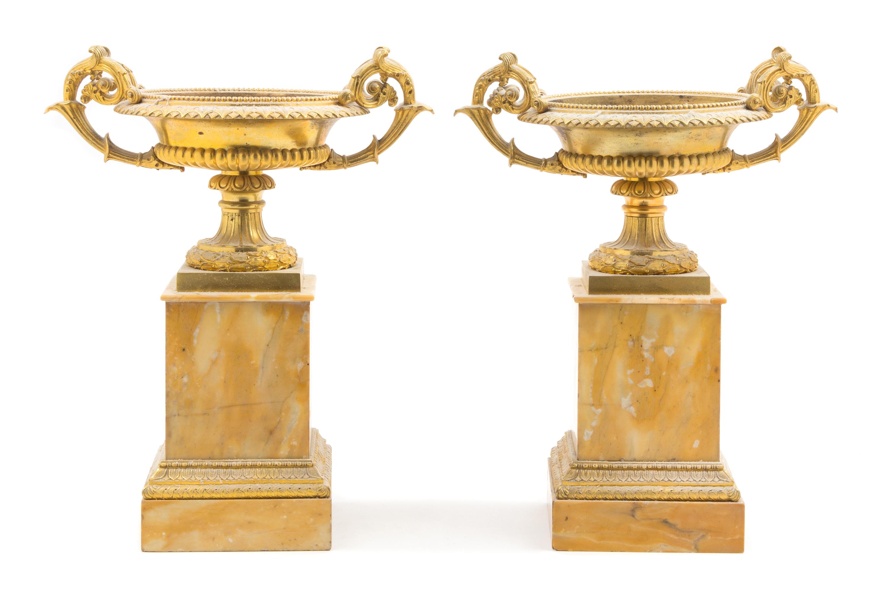 A Pair of Neoclassical Gilt Bronze and Marble Compotes Height 15 1/4 inches. — 19TH CENTURY