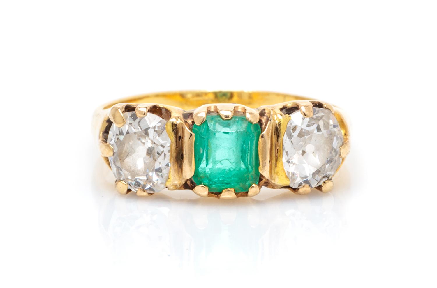 A Yellow Gold, Emerald and Diamond Ring 1.70 dwts.