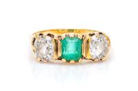 A Yellow Gold, Emerald and Diamond Ring 1.70 dwts.