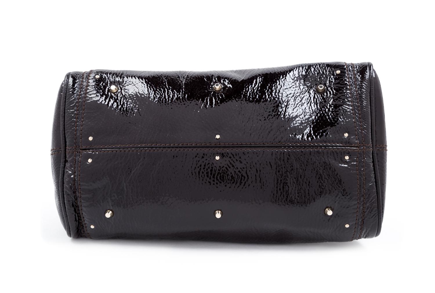 A Chloe Black Patent Paddington Bag, 6.5" H x 14.5" W x 8" D; Handle drop: 8".