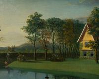 A Bucolic Landscape with a Cottage and Rowers