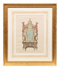 A Set of Eleven Giltwood-Framed French Colored Furniture Engravings