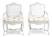 A Pair of Louis XV Style Cane Back and Seat Fauteuils Height 38 inches. — 20TH CENTURY