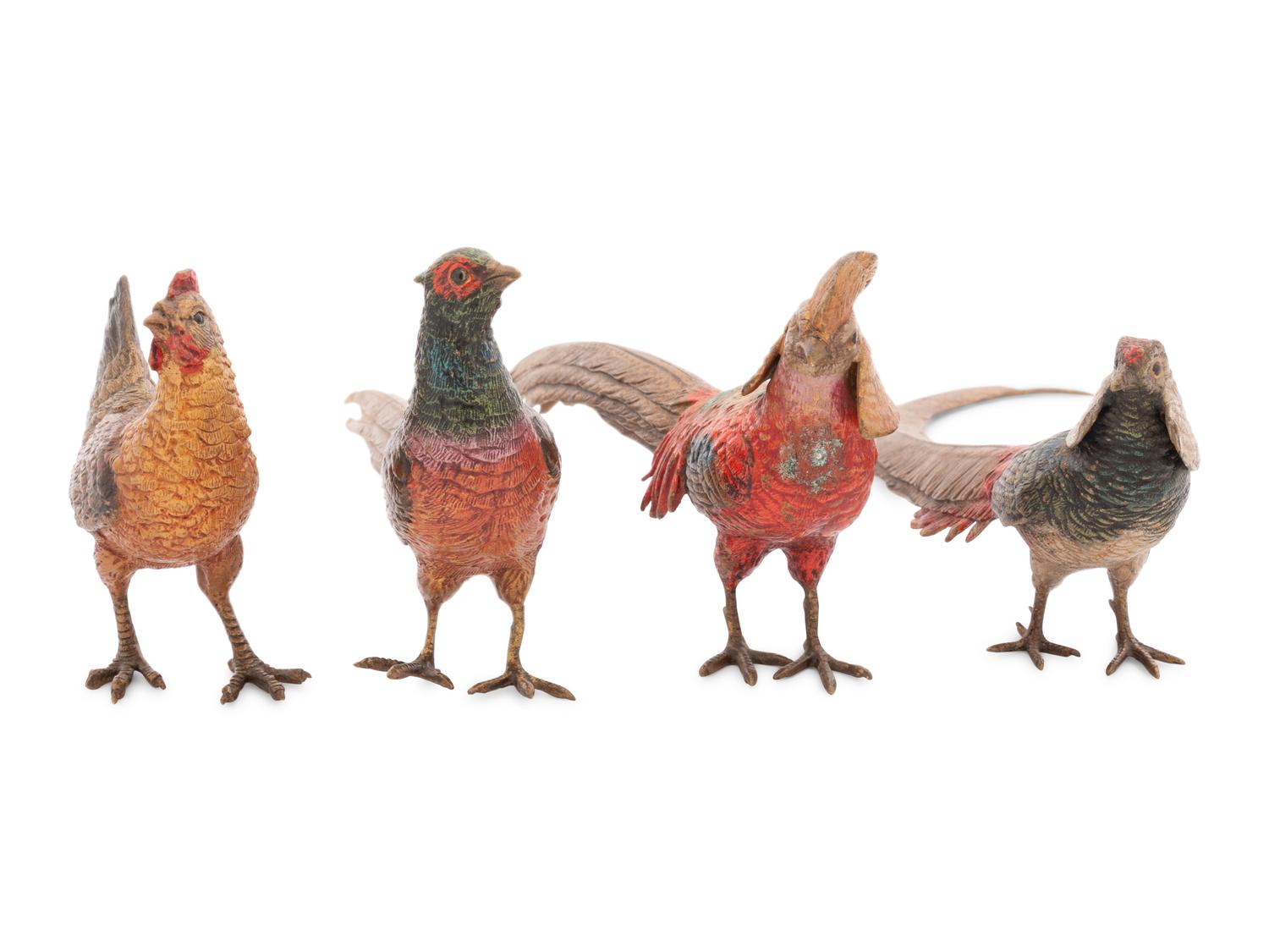 A Group of Four Austrian Cold Painted Bronze Pheasants