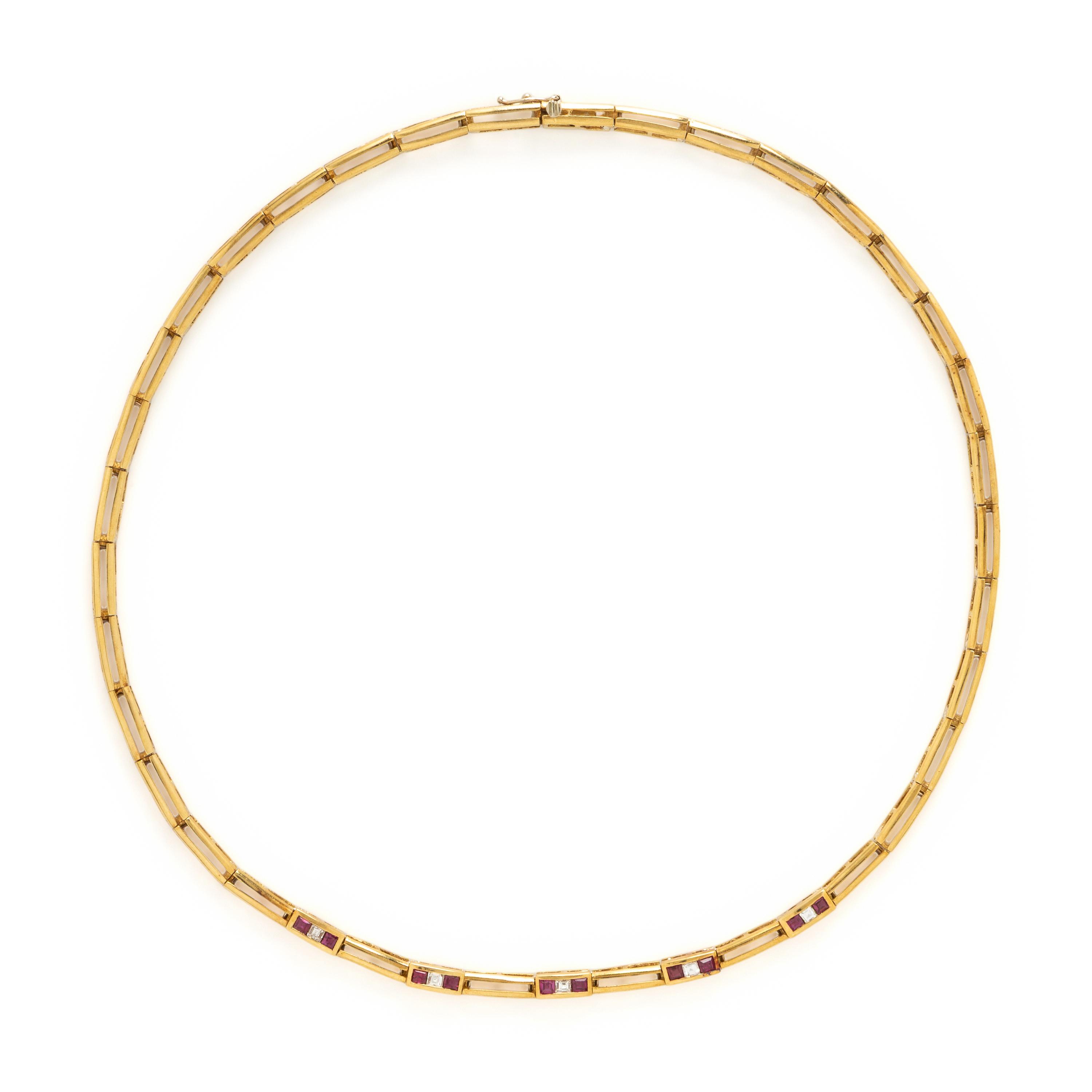 Tiffany & Co., Yellow Gold, Diamond, and Ruby Necklace