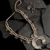 Zuni Silver and Petit Point Turquoise Squash Blossom Necklace and Earrings