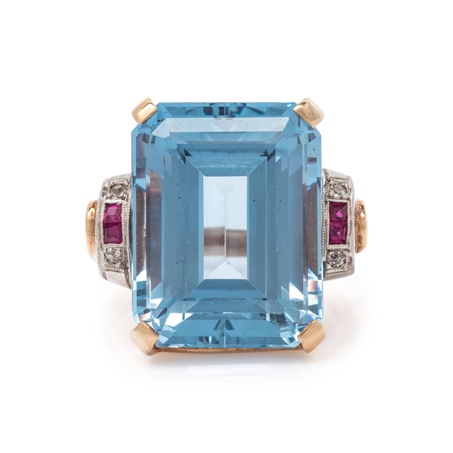 RETRO, SYNTHETIC SPINEL AND DIAMOND RING