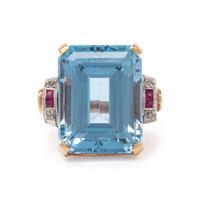 RETRO, SYNTHETIC SPINEL AND DIAMOND RING