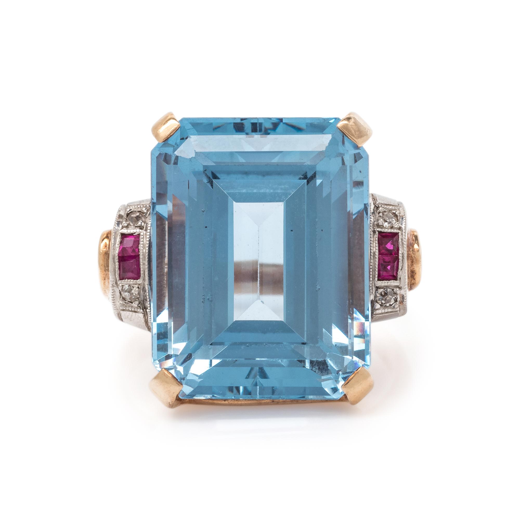 RETRO, SYNTHETIC SPINEL AND DIAMOND RING