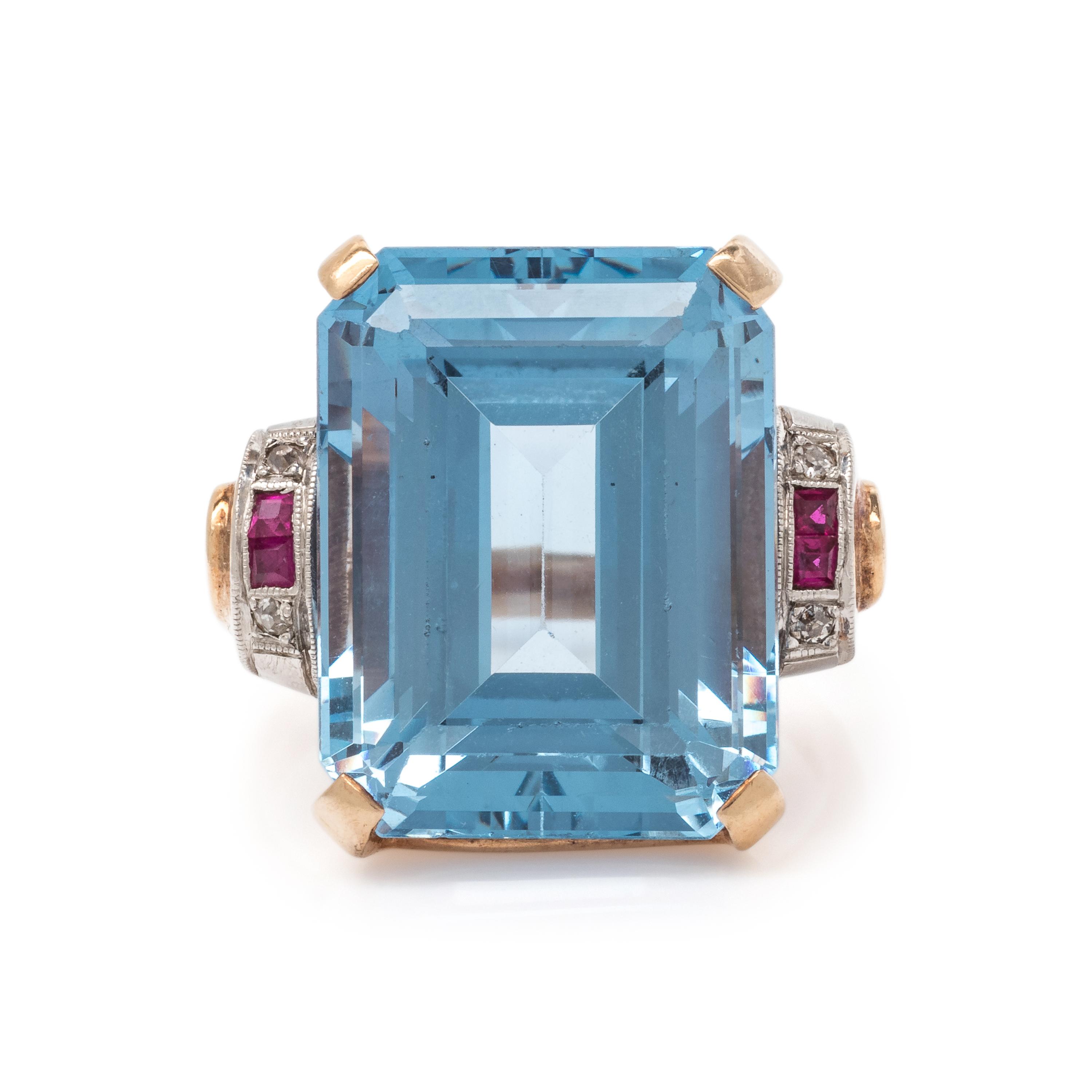 RETRO, SYNTHETIC SPINEL AND DIAMOND RING