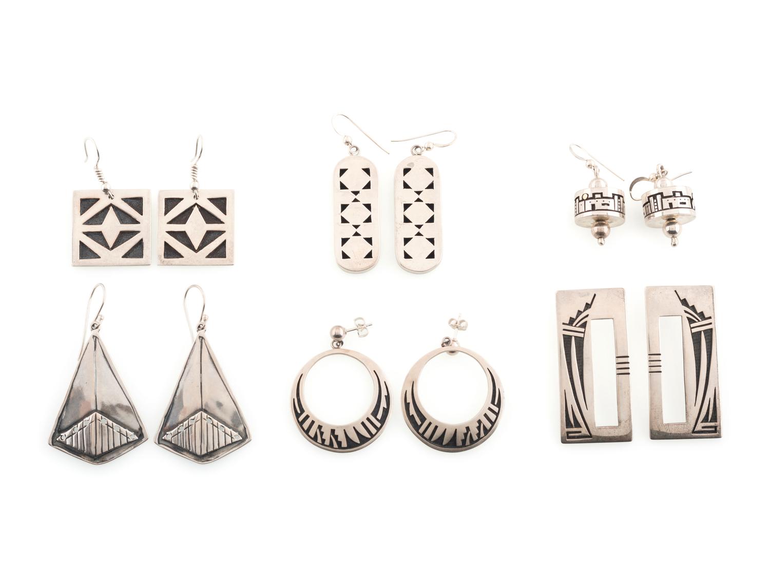 Hopi and Southwestern-style Silver Post and Hook Earrings