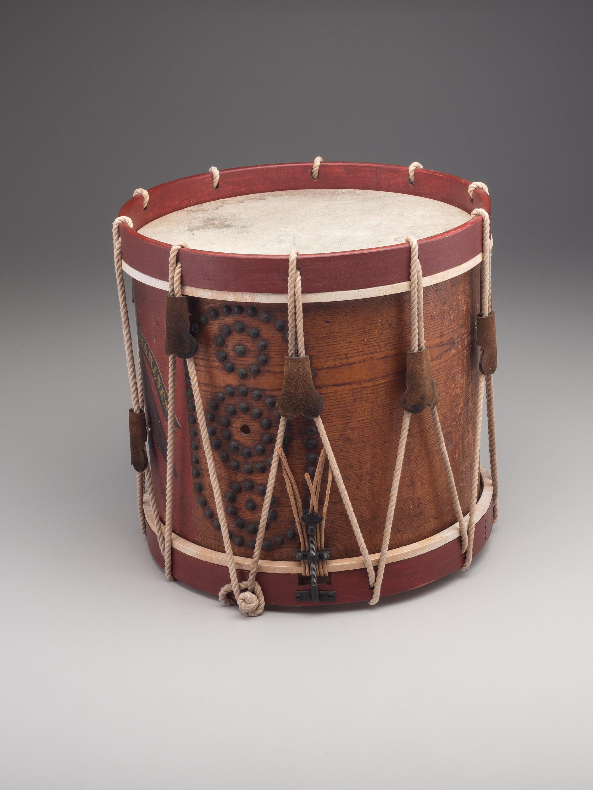 [MILITARIA]. Painted Marine Corps drum, possibly Mexican-War. Manufactured by William Ent, Germantown, PA, ca 1840s.